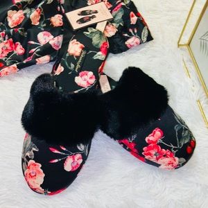Victoria Secret Satin Slippers Rose with Faux Fur